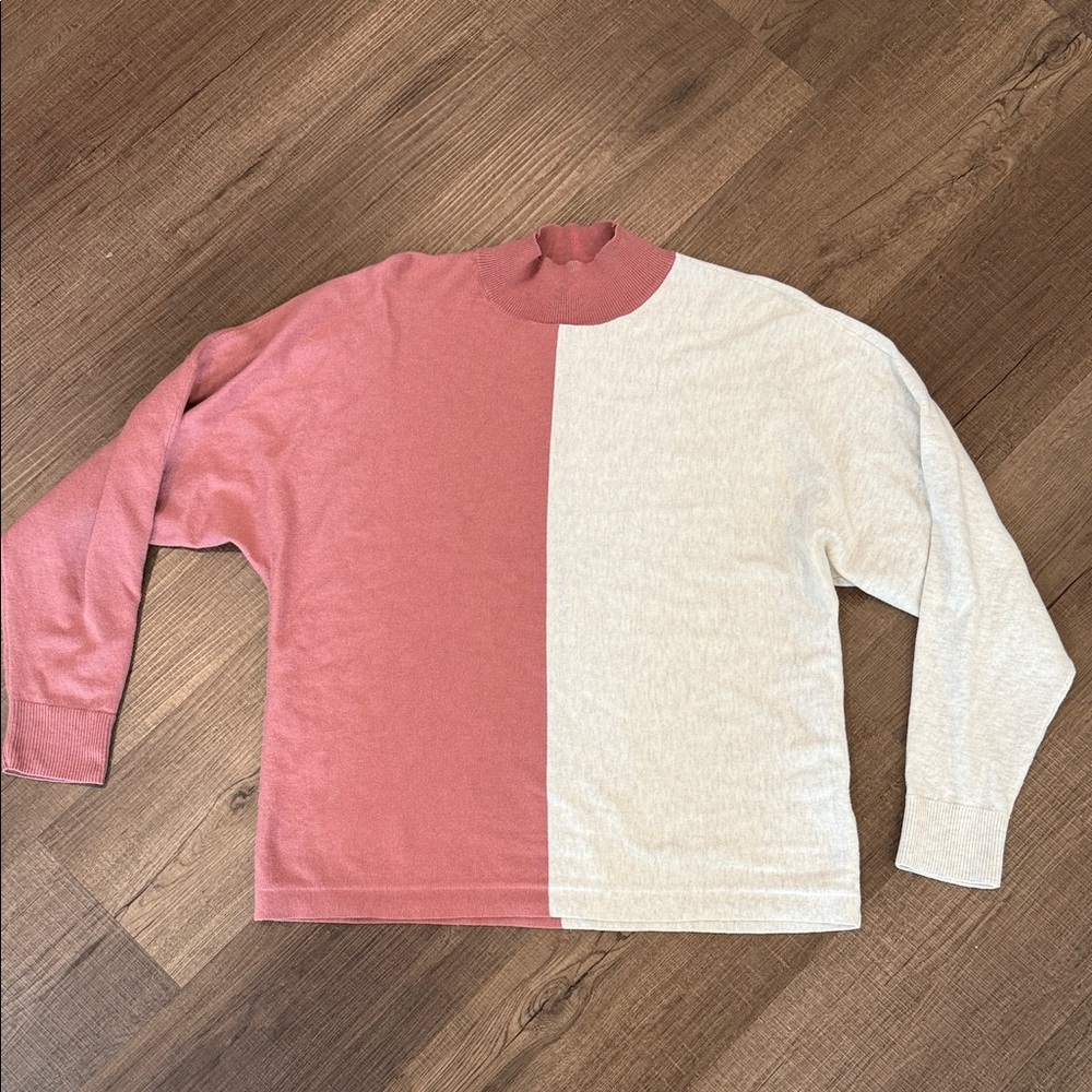 Candace Cameron Bure Pink and Cream Sweater